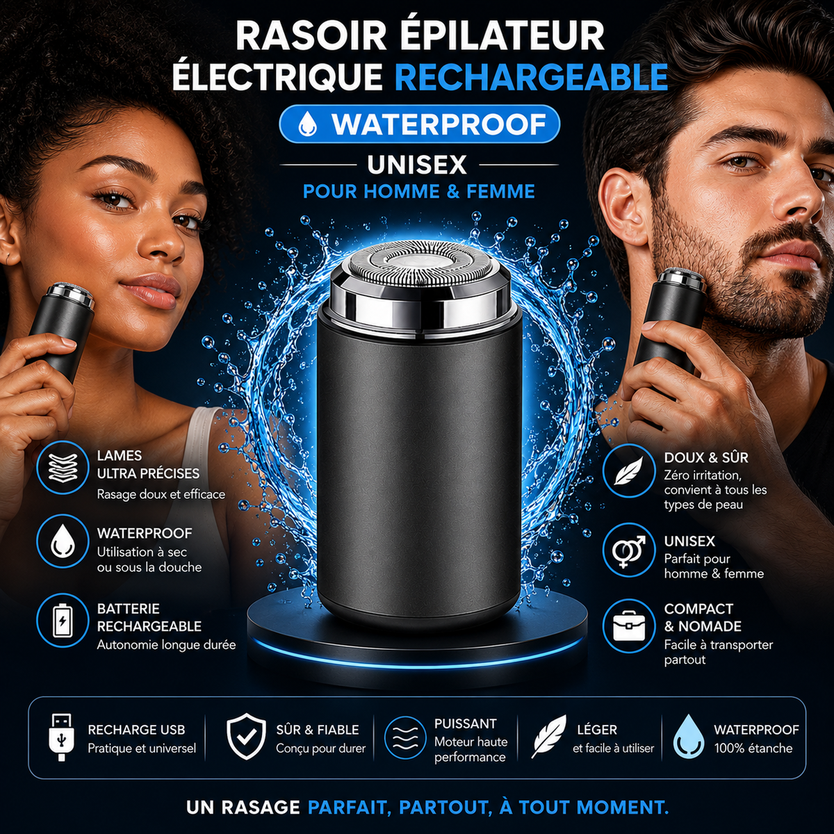 Rasoir épilateur électrique rechargeable