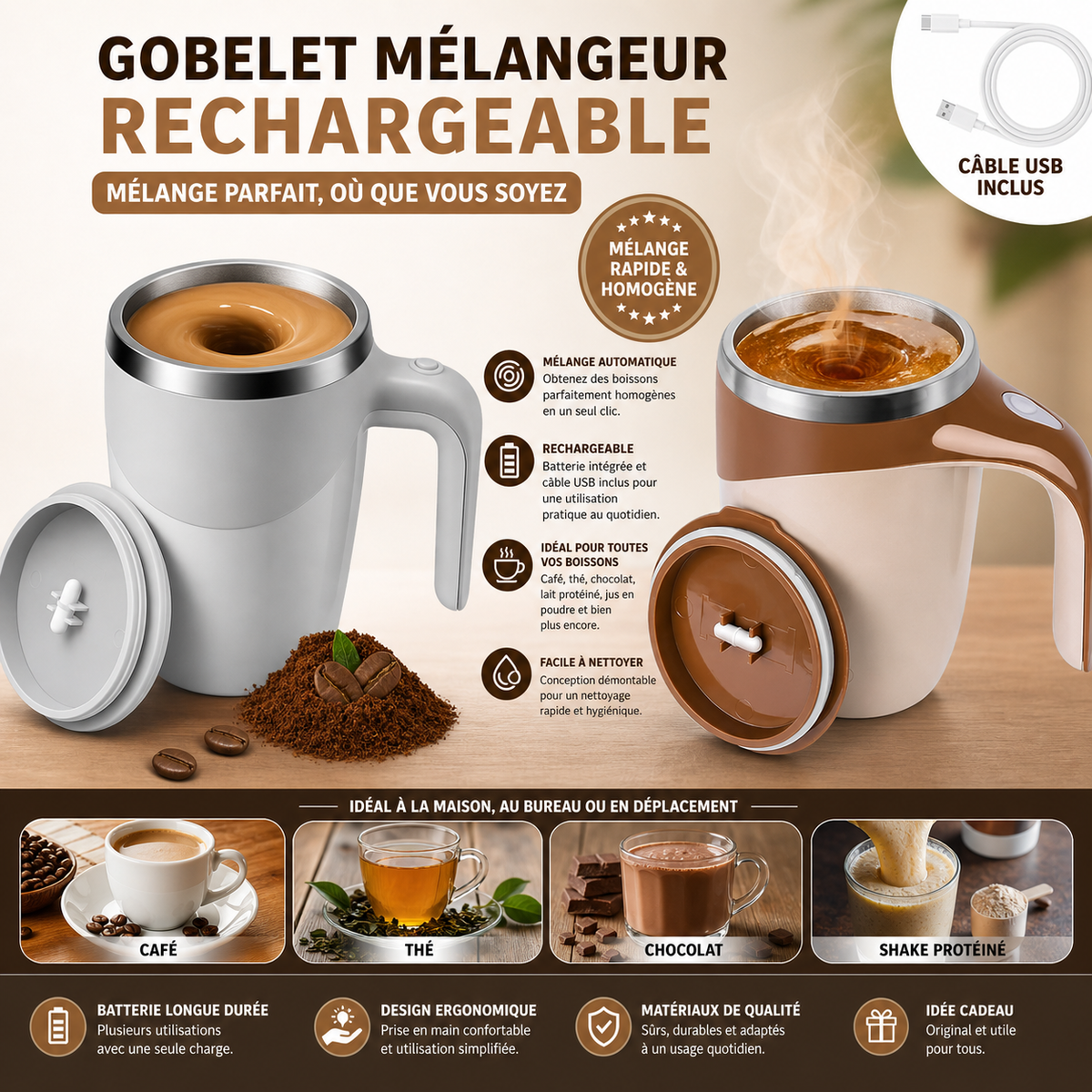 Gobelet mélangeur automatique rechargeable
