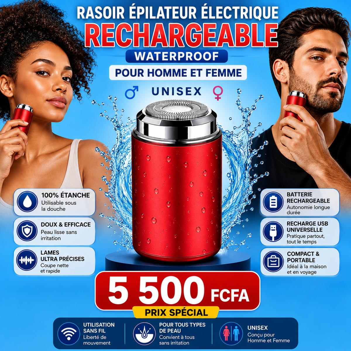 Rasoir épilateur électrique rechargeable