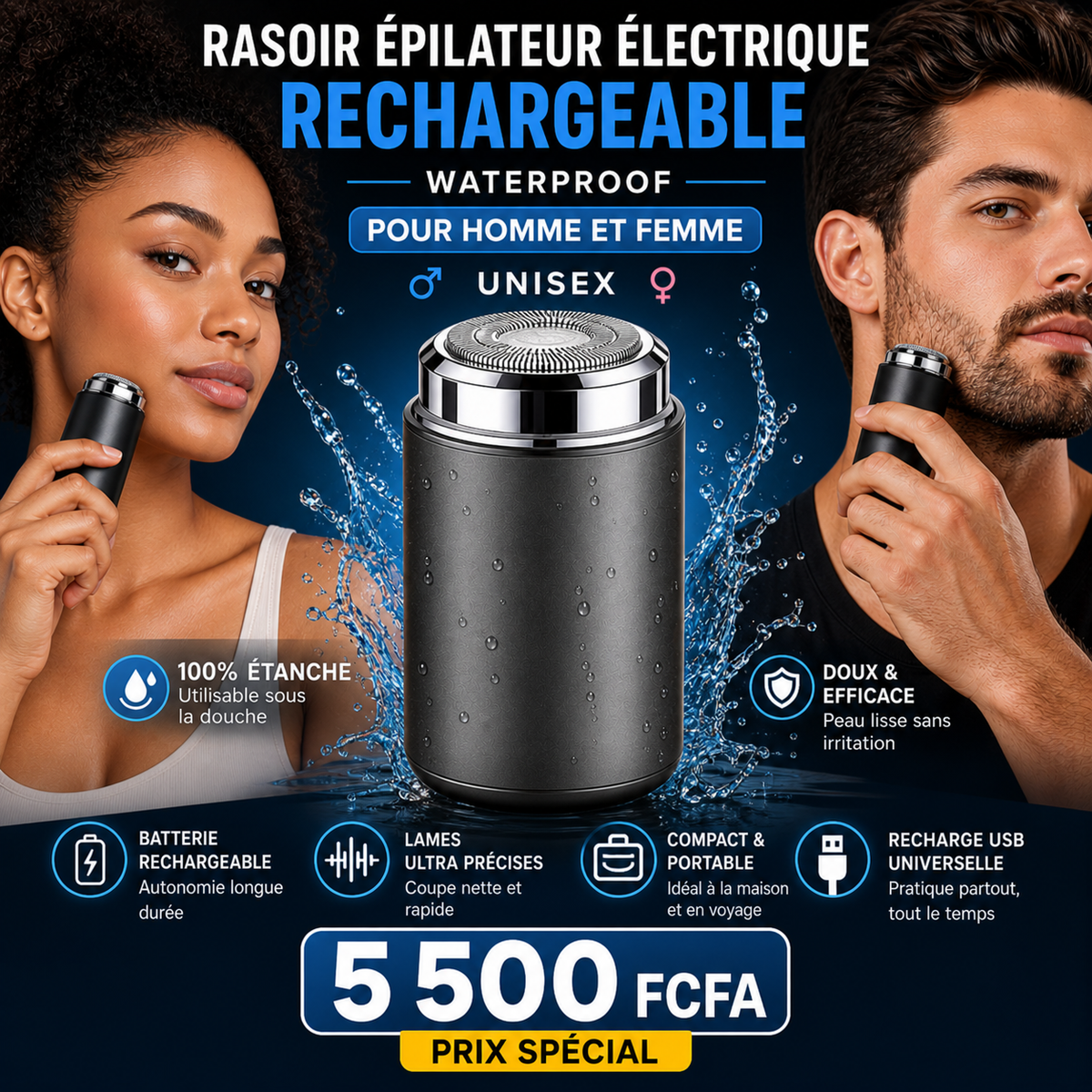 Rasoir épilateur électrique rechargeable