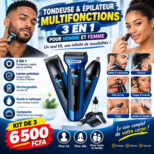Tondeuse & épilateur multifonctions hommes et femmes 3 en 1