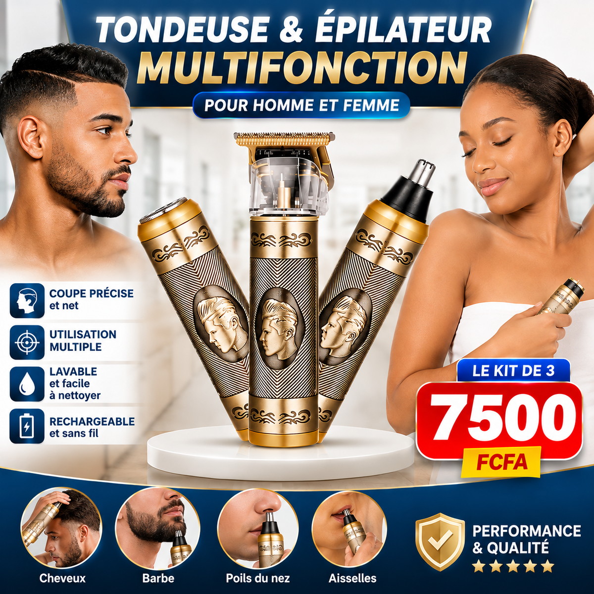 Tondeuse & épilateur multitâches hommes et femmes 3 en 1