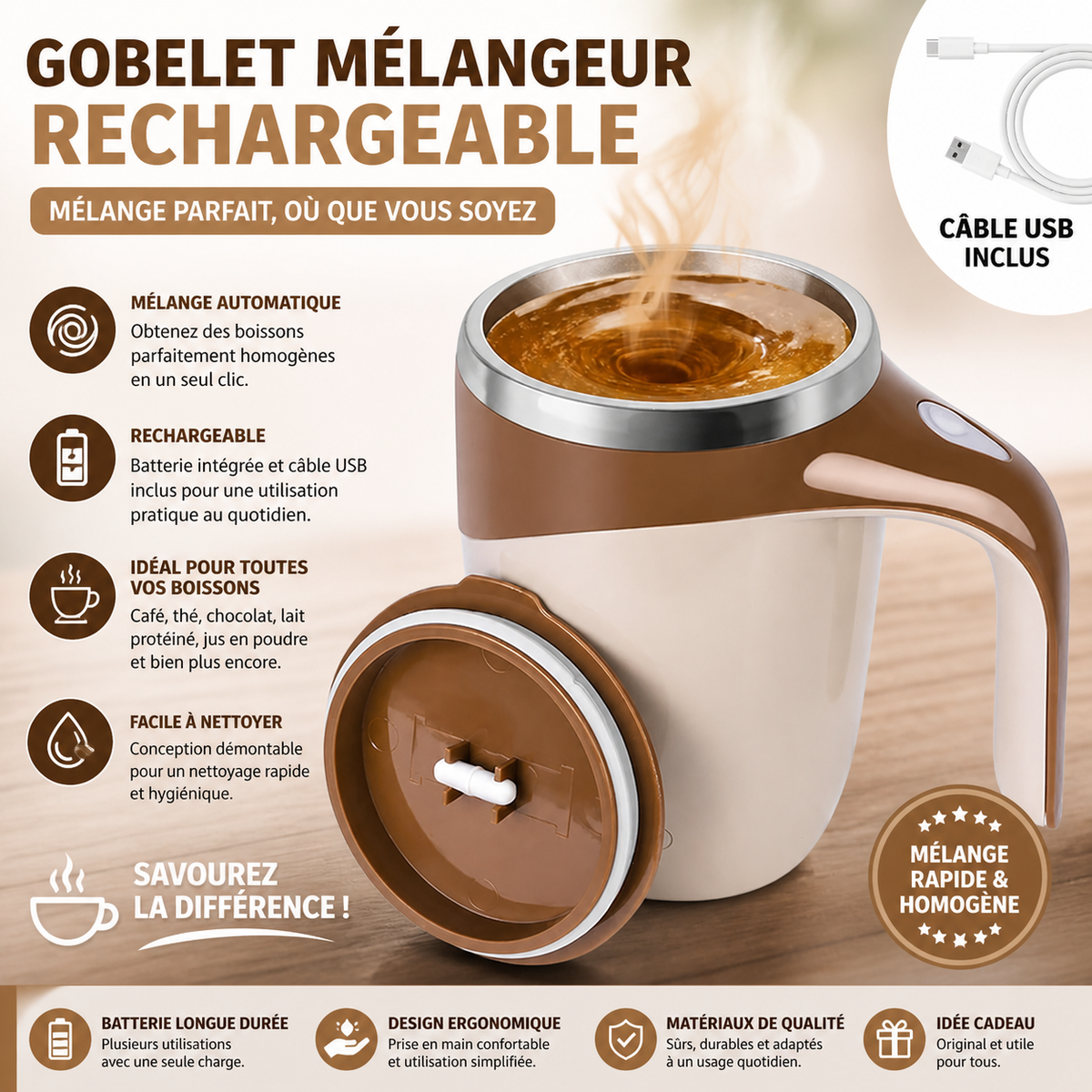 Gobelet mélangeur automatique rechargeable