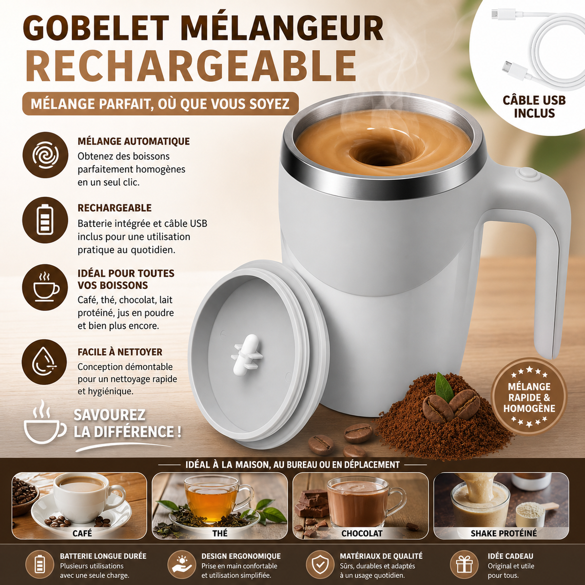 Gobelet mélangeur automatique rechargeable
