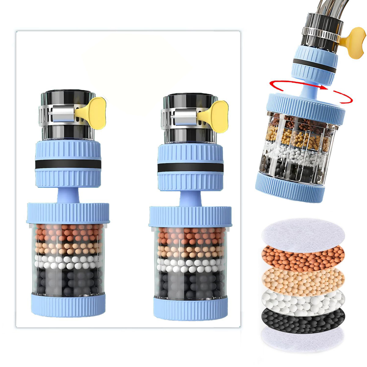 2 Filtre à eau robinet 4 niveaux à rotation 360°